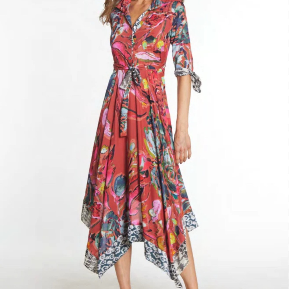 John Mark Vibrant Floral Asymmetrical Dress Sz L